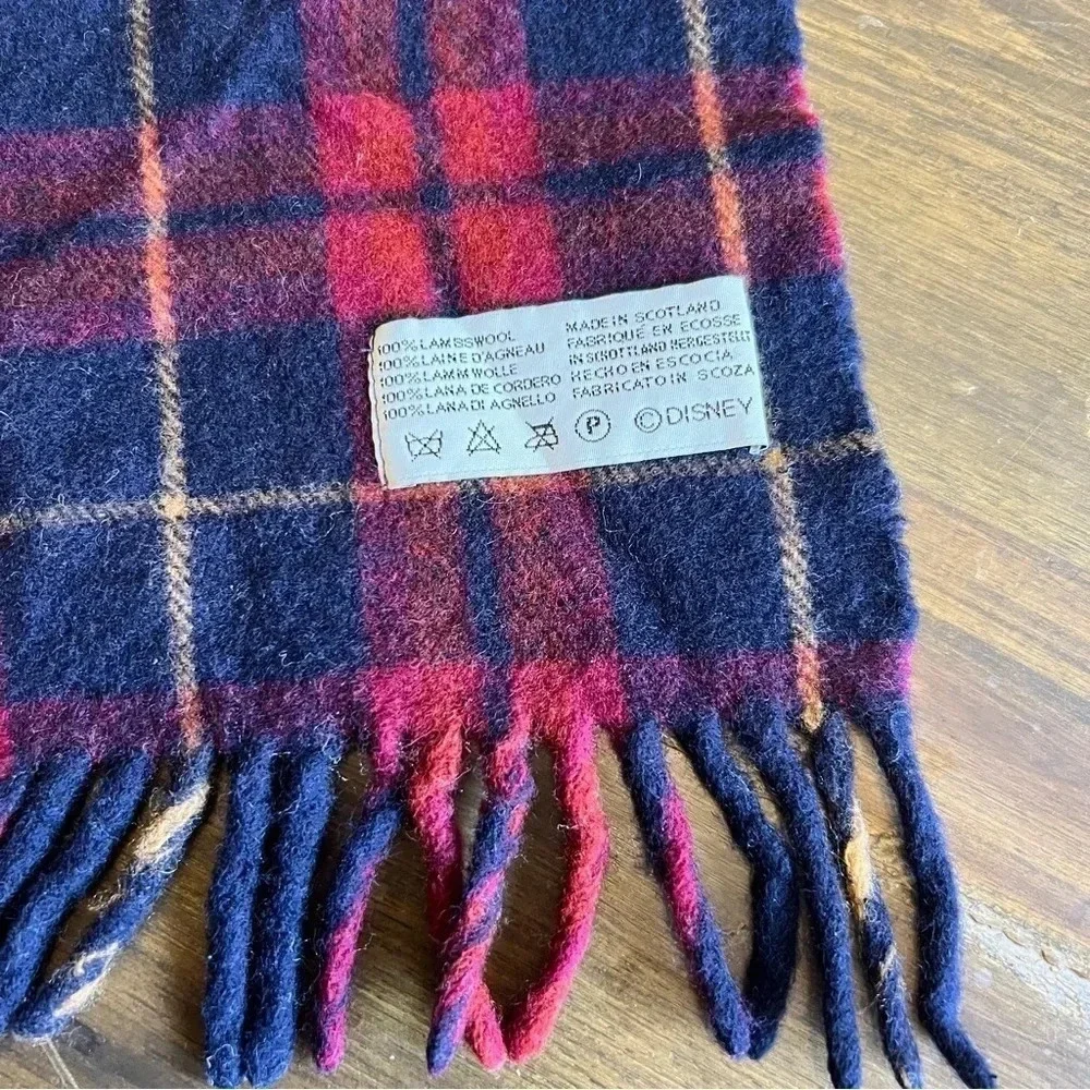 Vintage Disney Winnie The Pooh Plaid Grid Lambs Wool Scarf Winter Embroidered